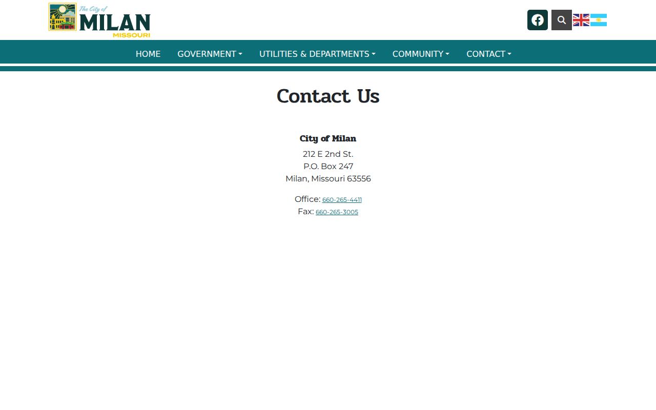 Milan City Hall contact page showing a city administration channel distinct from the court clerk